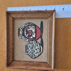 Vintage Framed Rainbow Way Sand Art of Glazed Pueblo Pottery.